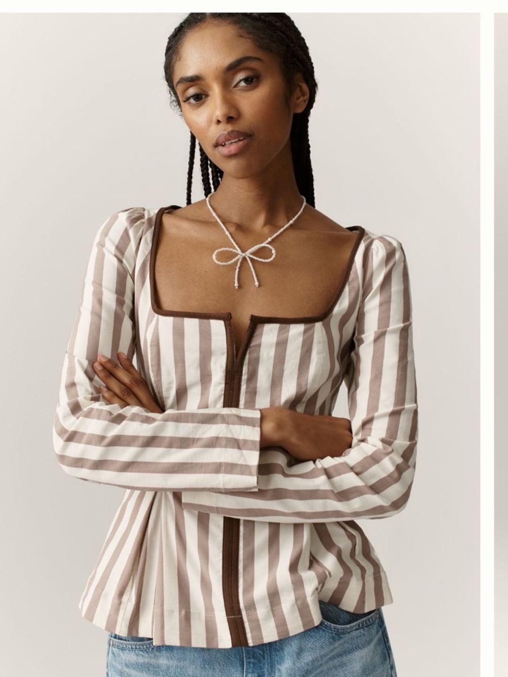 NWT Anthropology Neutral Stripe Square-Neck Peplum Top